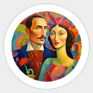 wife & her husband, couples love, romantique digital painting Sticker